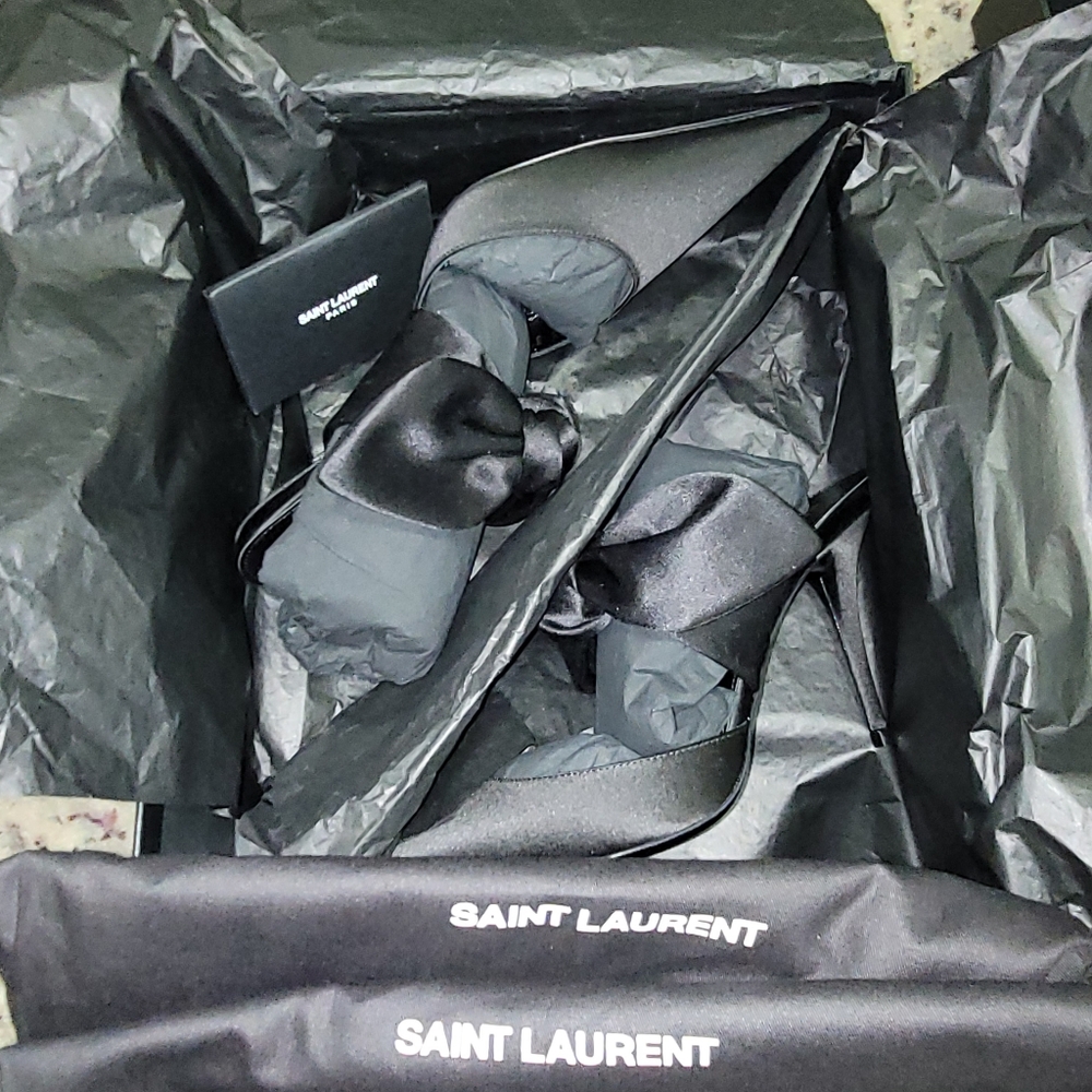 Saint Laurent Black Killer 90 On Pump Satin Ysl Shoe Size 37.5 - Picture 8 of 11